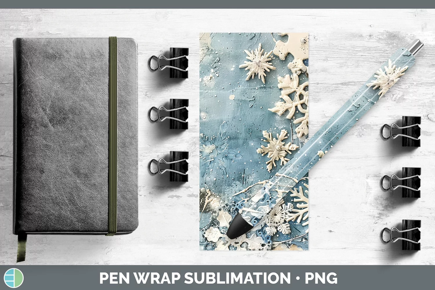 GorgeousVintage Blue Christmas Pen Wrap design.