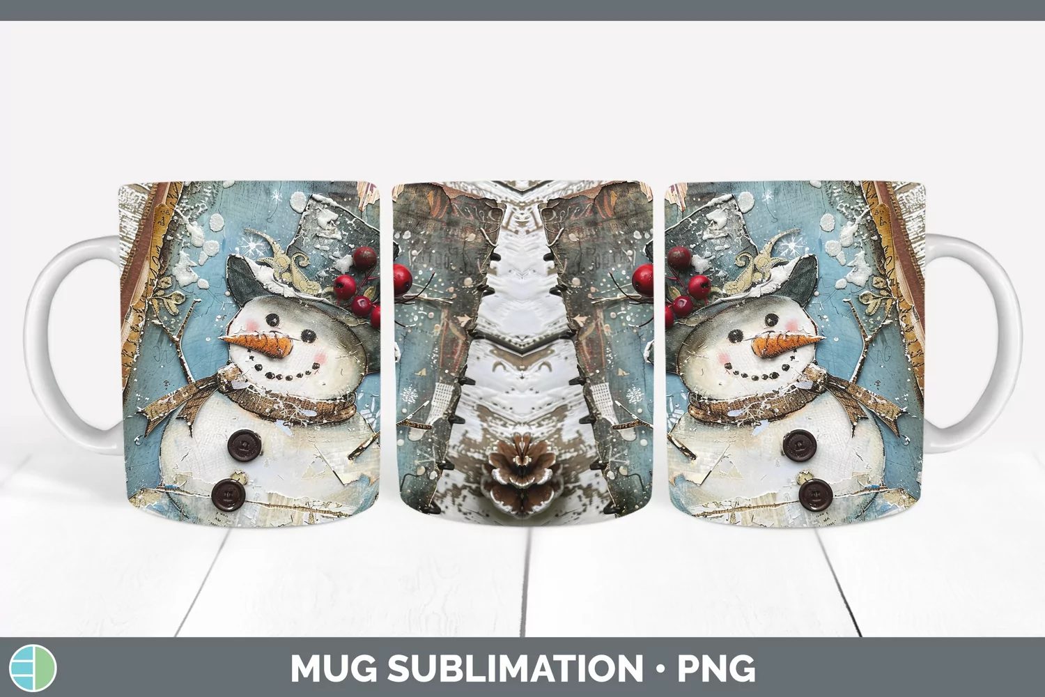 GorgeousVintage Blue Christmas Mug Wrap design.