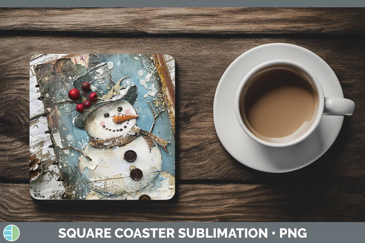 GorgeousVintage Blue Christmas Square Coaster design.