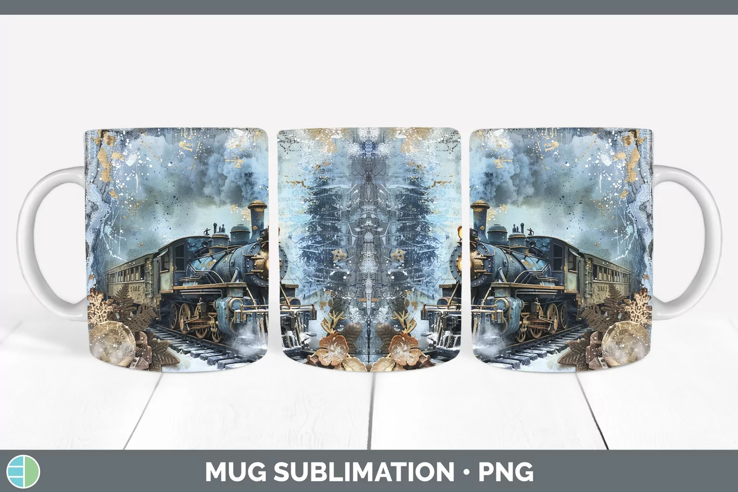 GorgeousVintage Blue Christmas Mug Wrap design.