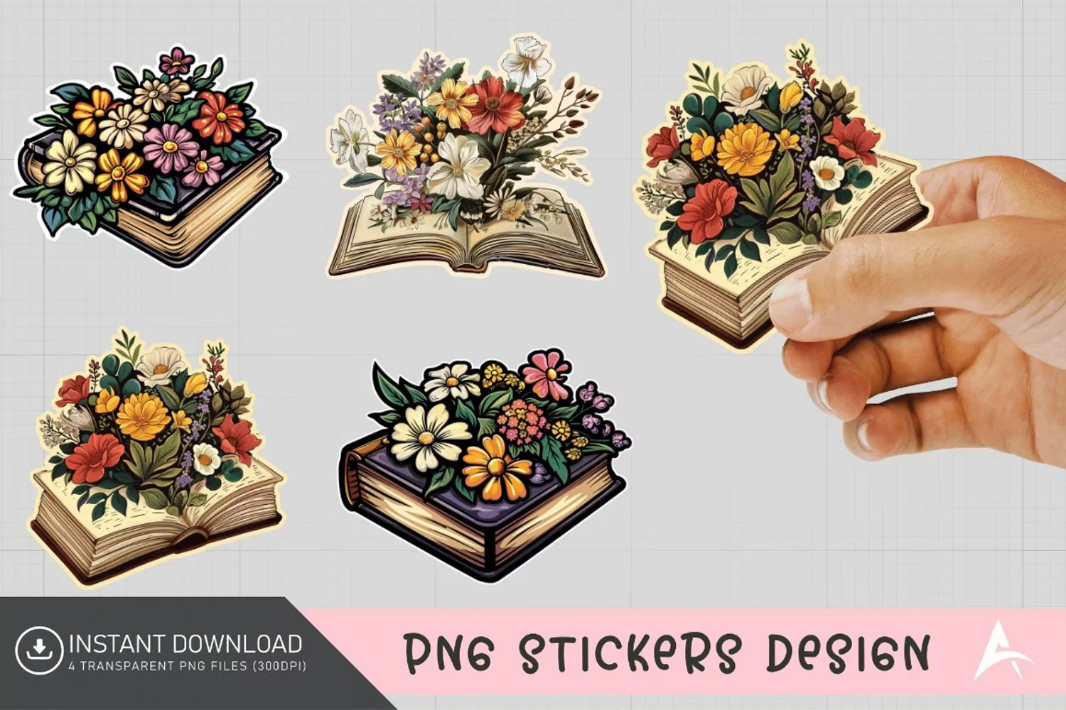 Vintage Book Flowers Sticker Clipart product image 1