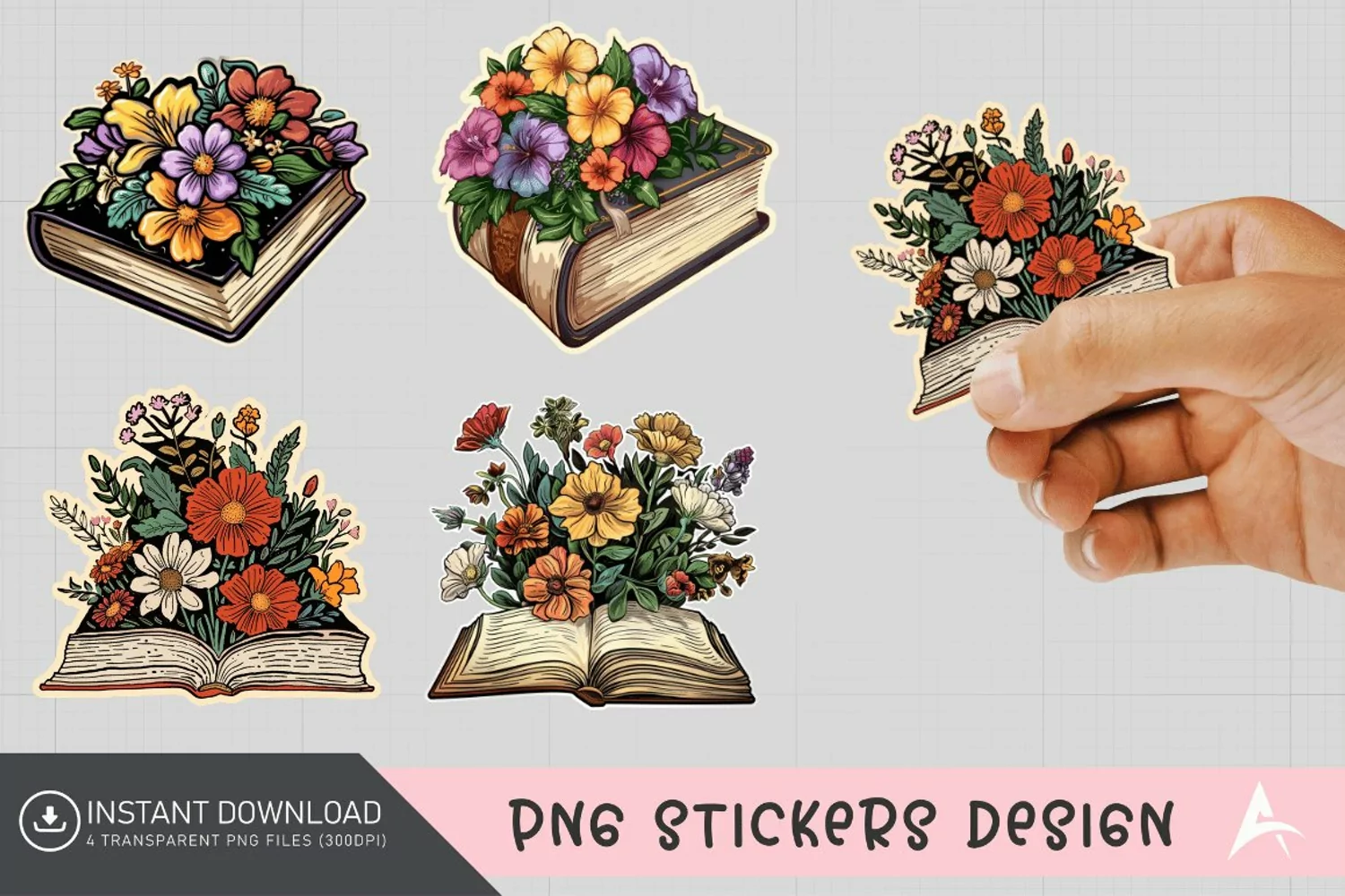 Vintage Book Flowers Sticker Clipart product image 1