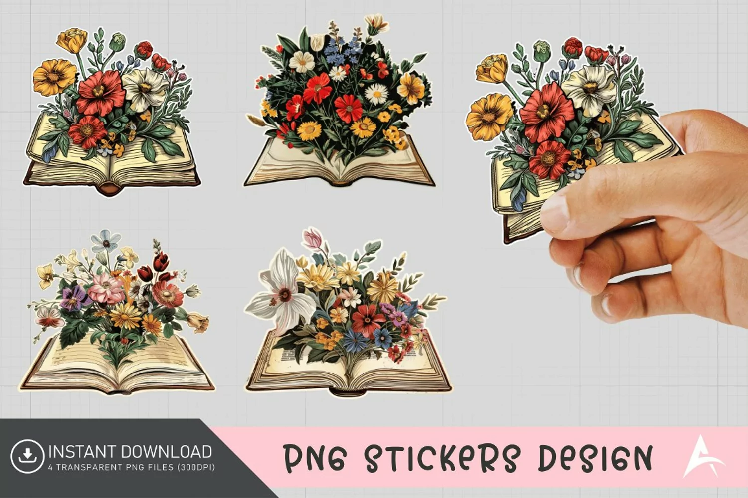 Vintage Book Flowers Sticker Clipart product image 1