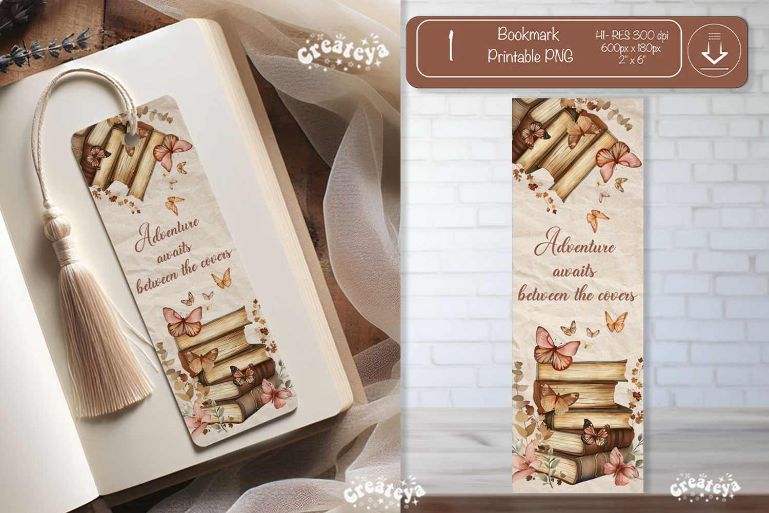 Old Book Vintage Bookmark png Book Lover Printable Quote product image 1
