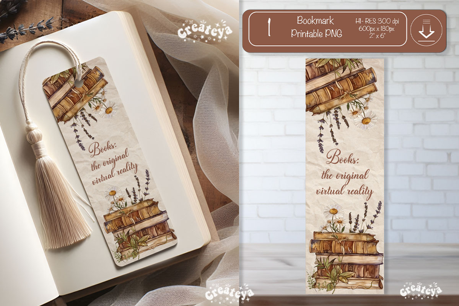 Old Book Vintage Bookmark png Book Lover Printable Quote product image 1
