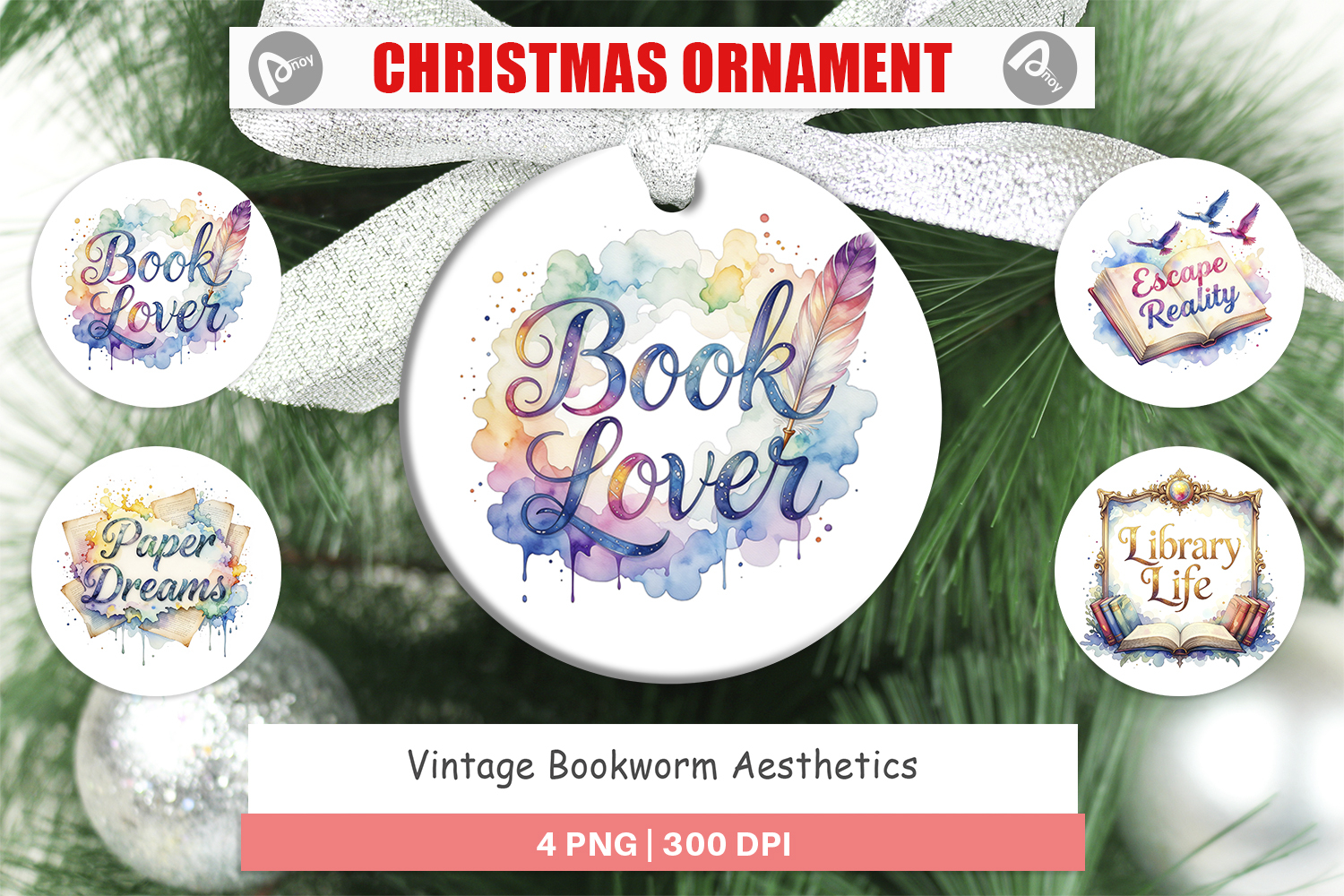 Vintage Bookworm Quotes Ornament product image 1