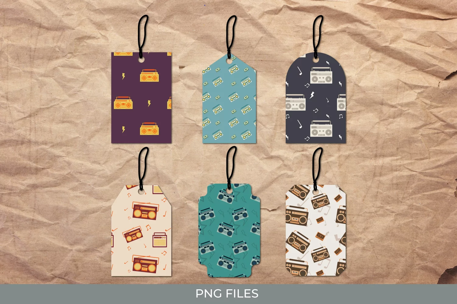 Vintage Boombox Patterned Shaped Tags product image 1