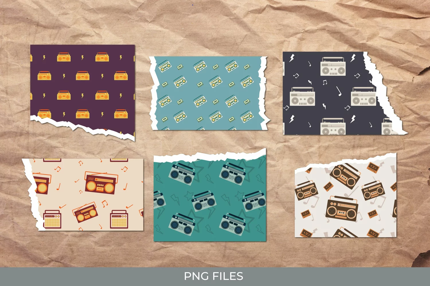 Vintage Boombox Torn Paper - Scrapbooking PNG product image 1