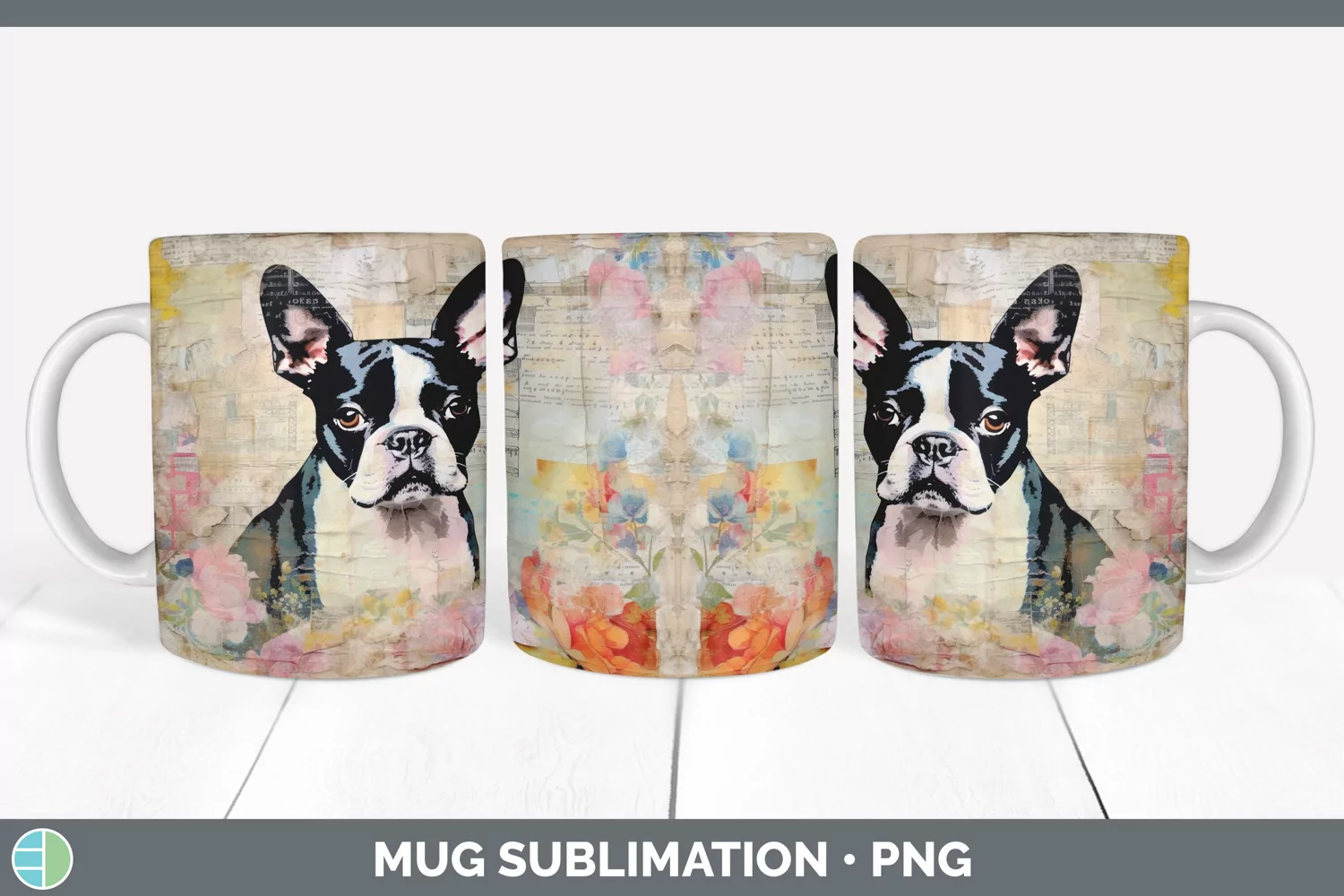 GorgeousDecoupage Boston Terriers Mug Wrap design.