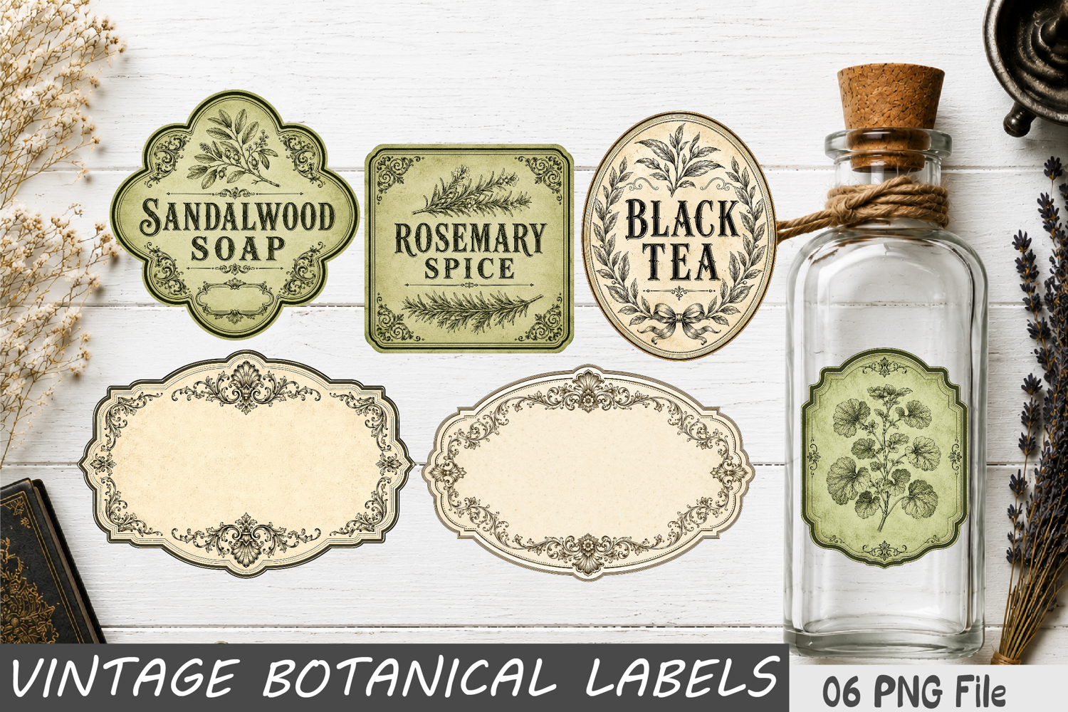 Vintage Botanical Labels PNG product image 1