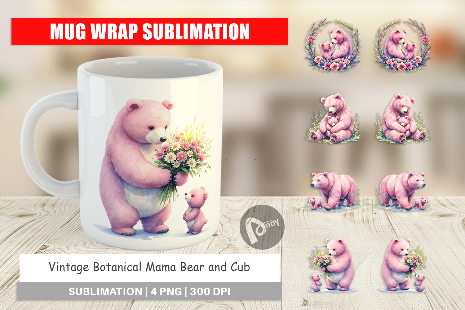 Botanical Mama Bear & Cub Mug Wrap product image 1