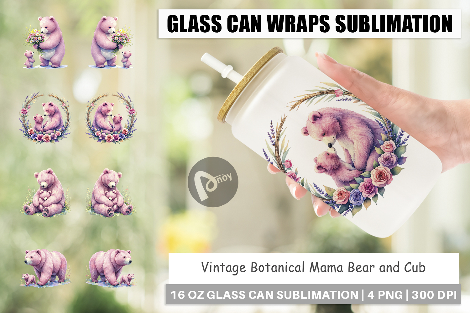 Botanical Mama Bear & Cub Glass Can product image 1