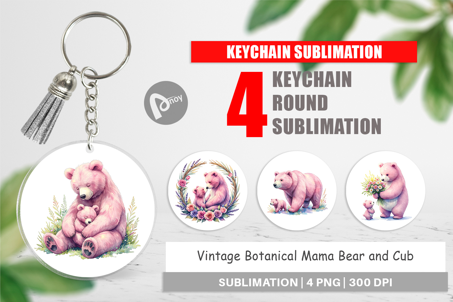 Botanical Mama Bear & Cub Keychain product image 1
