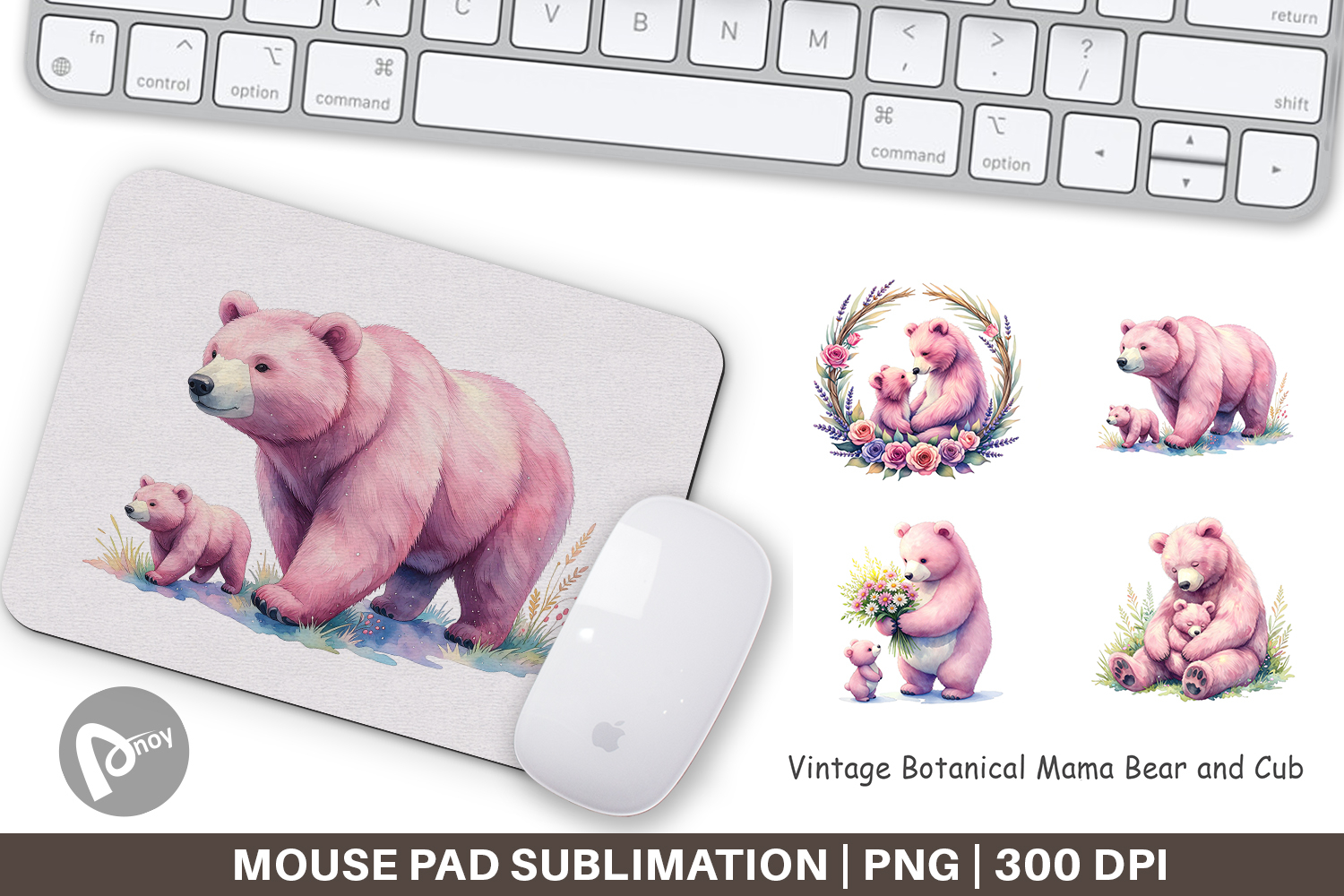 Botanical Mama Bear & Cub Mouse Pad product image 1