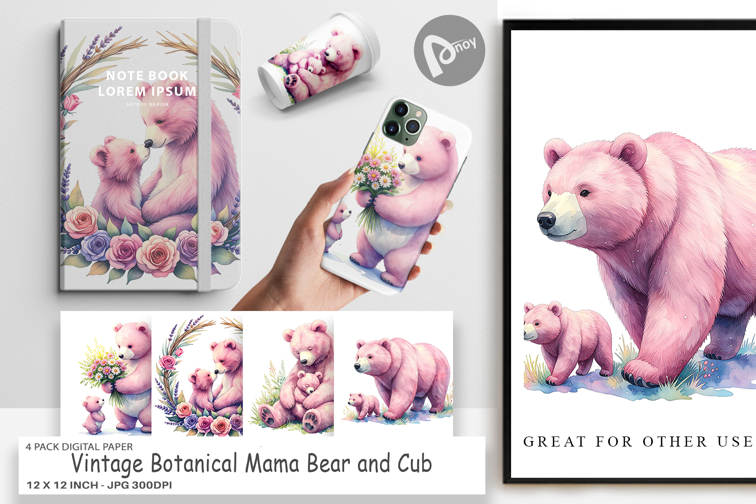 Botanical Mama Bear Digital Paper product image 1