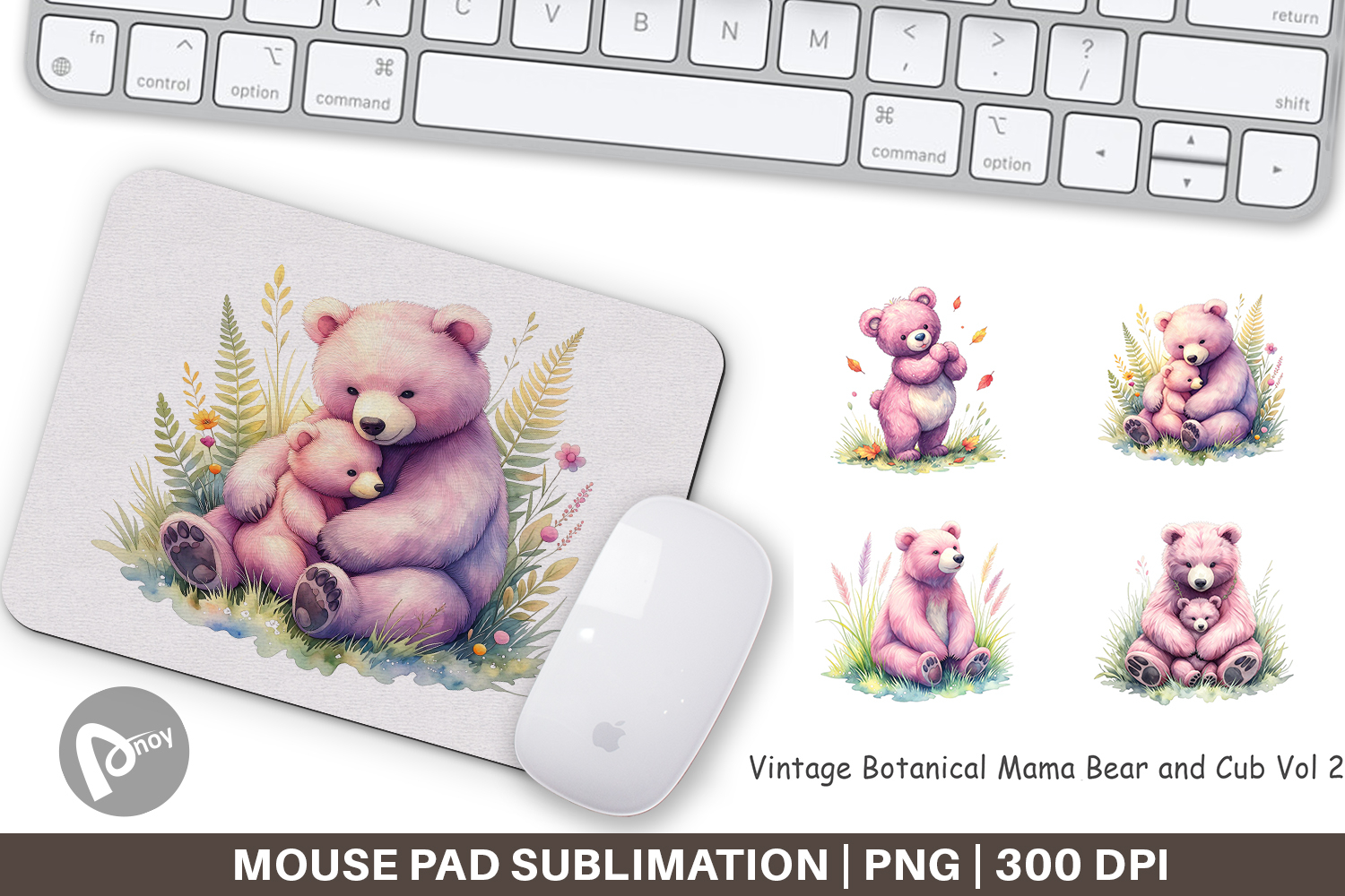 Botanical Mama Bear & Cub Mouse Pad product image 1