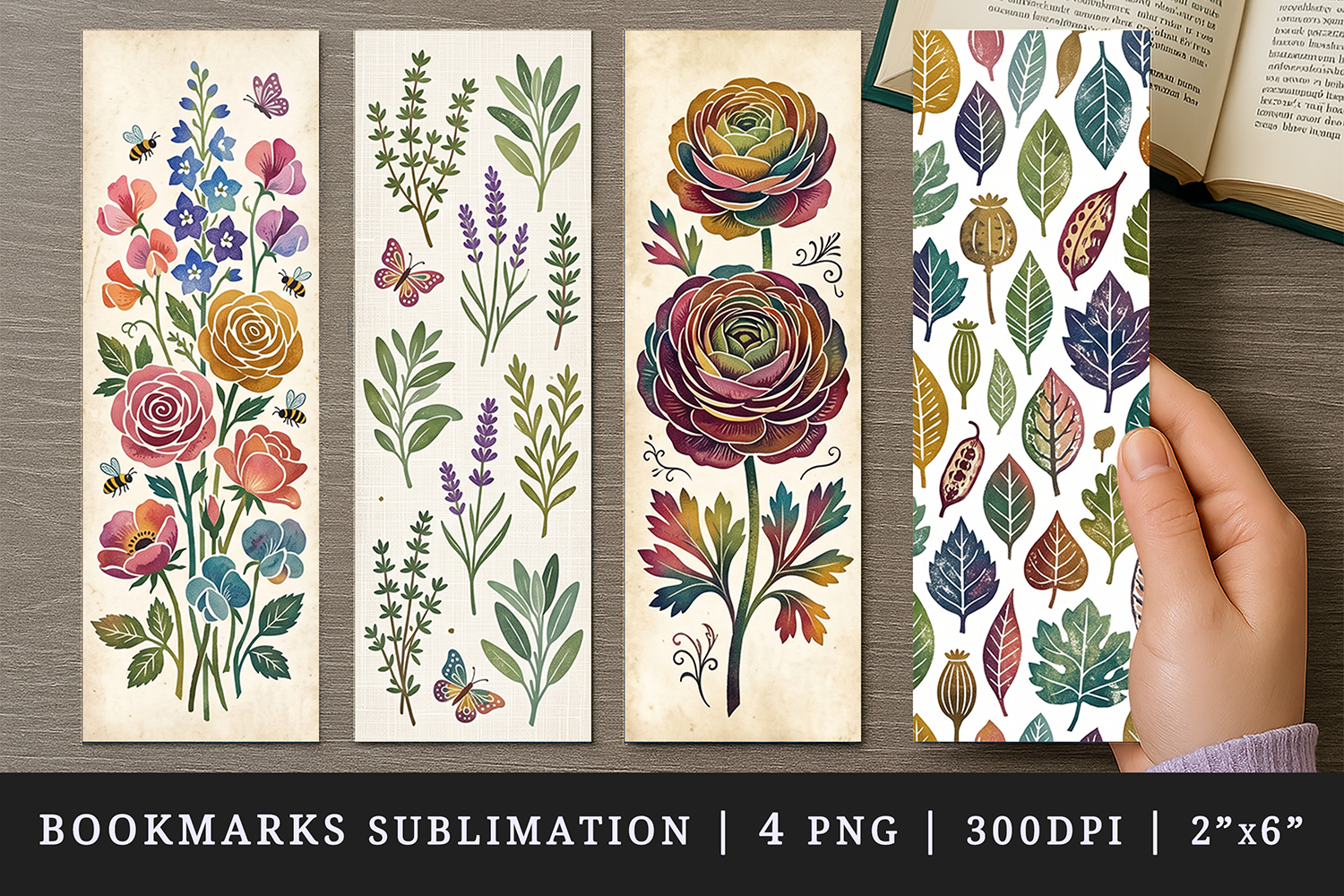 Vintage Botanical printable sublimation bookmark design product image 1