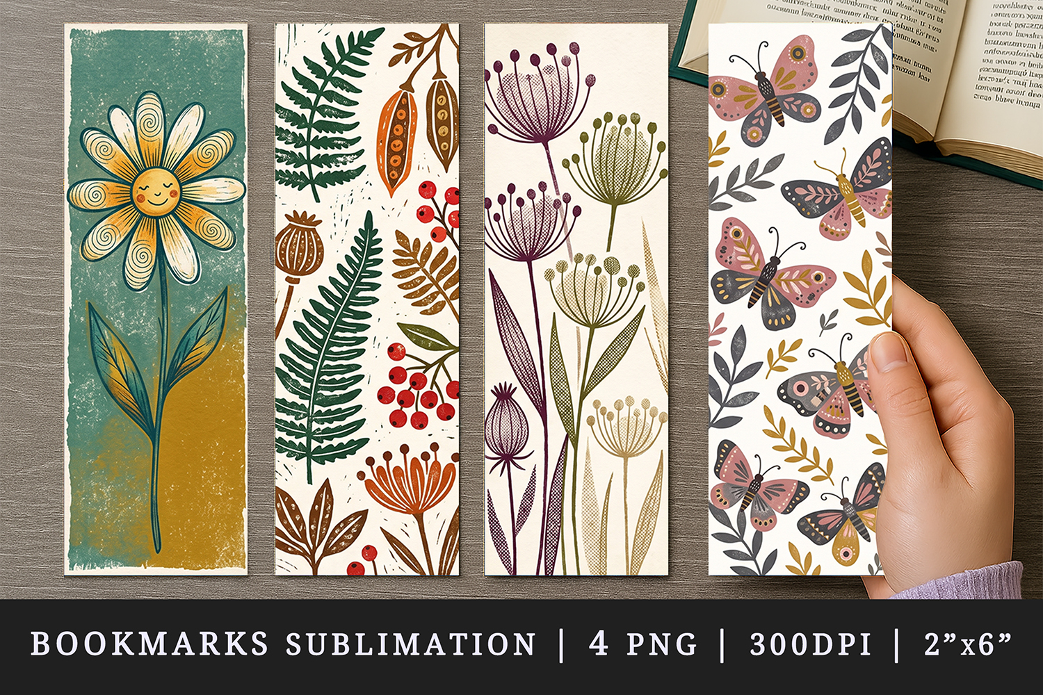 Vintage Botanical printable sublimation bookmark design product image 1