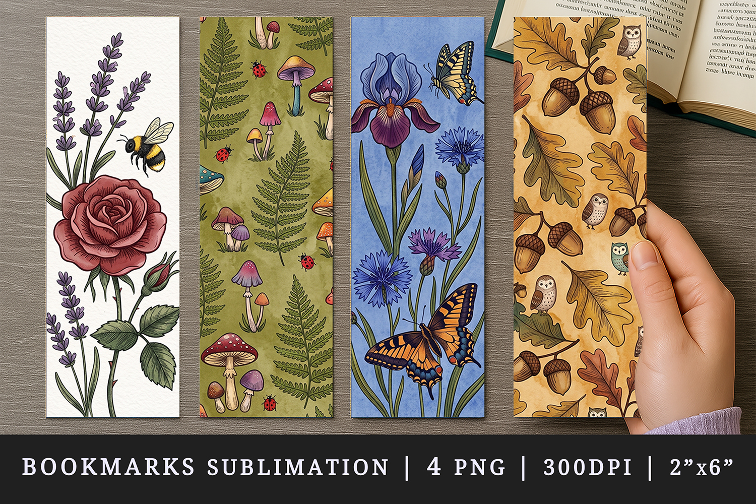 Vintage Botanical printable sublimation bookmark design product image 1