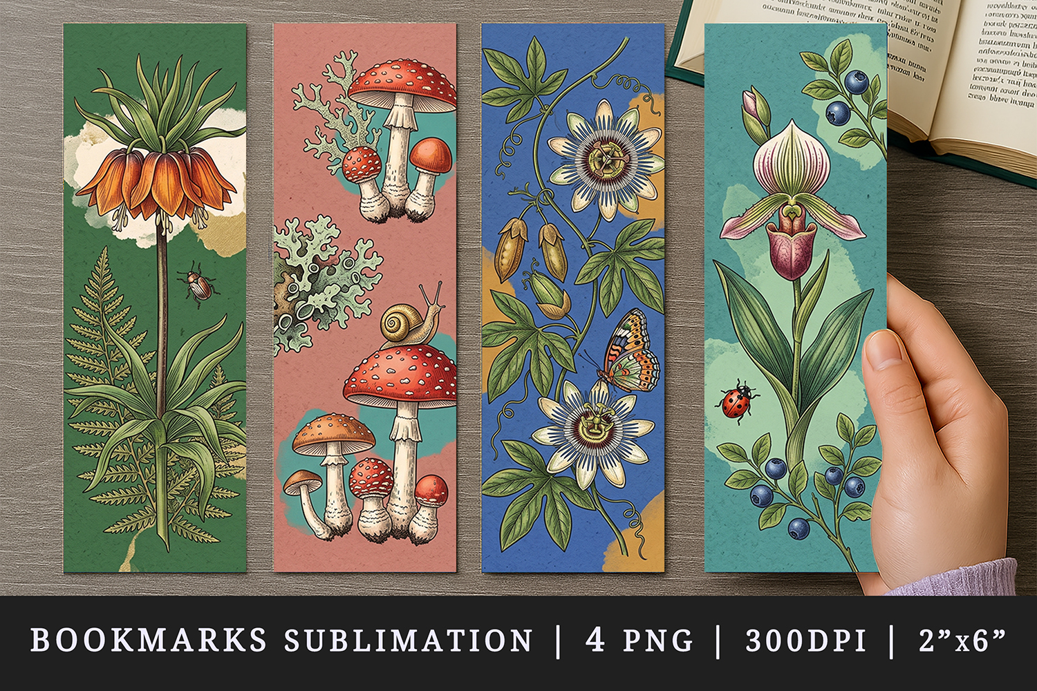 Vintage Botanical printable sublimation bookmark design product image 1