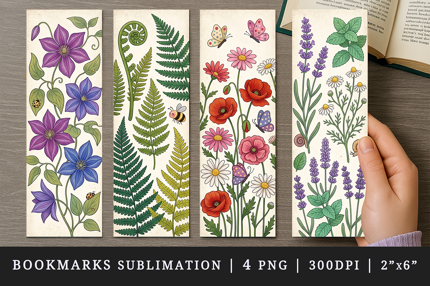 Vintage Botanical printable sublimation bookmark design product image 1