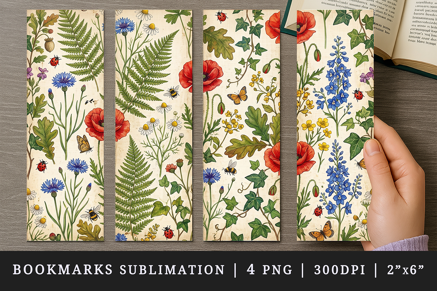 Vintage Botanical printable sublimation bookmark design product image 1