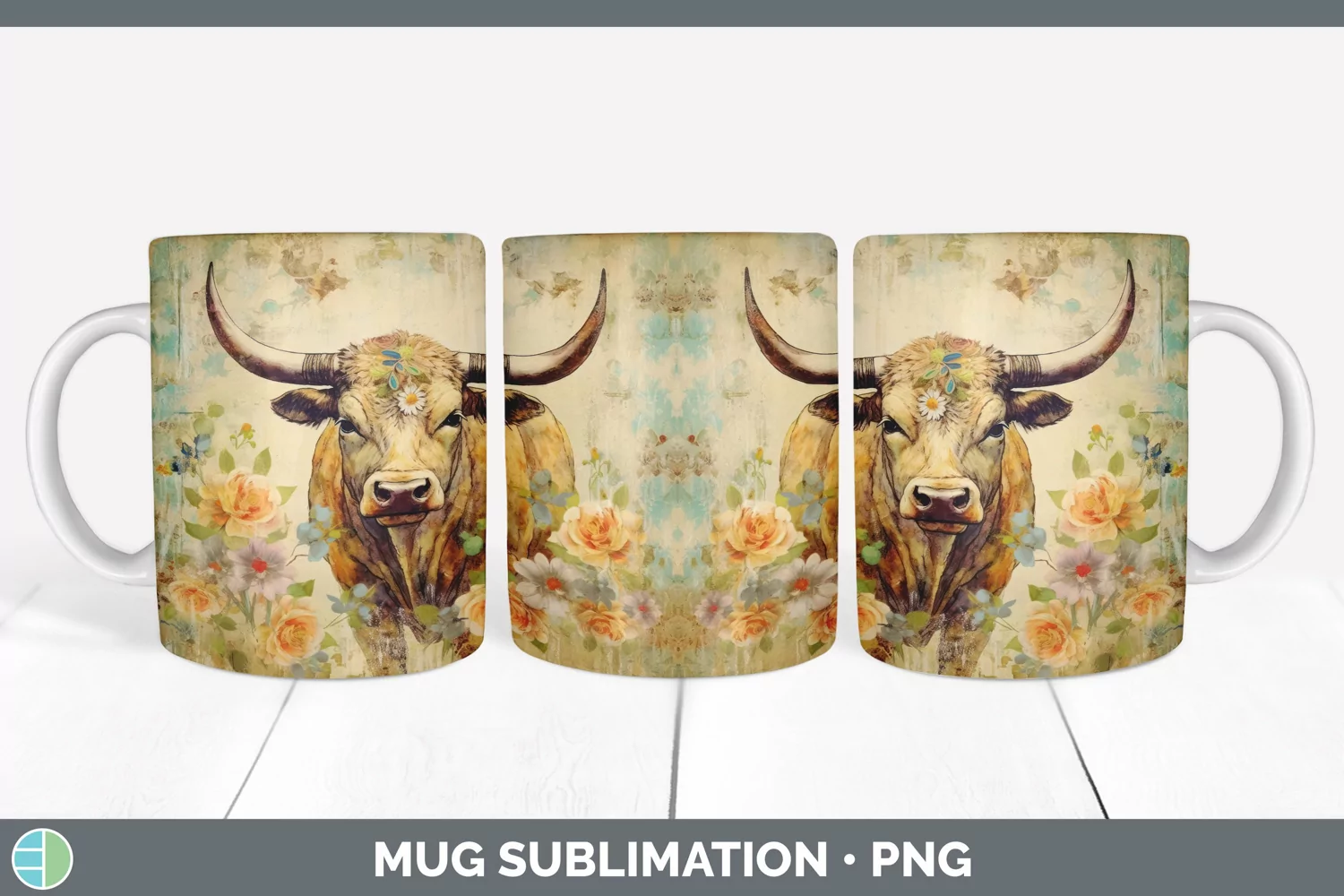 GorgeousDecoupage Bulls Mug Wrap design.
