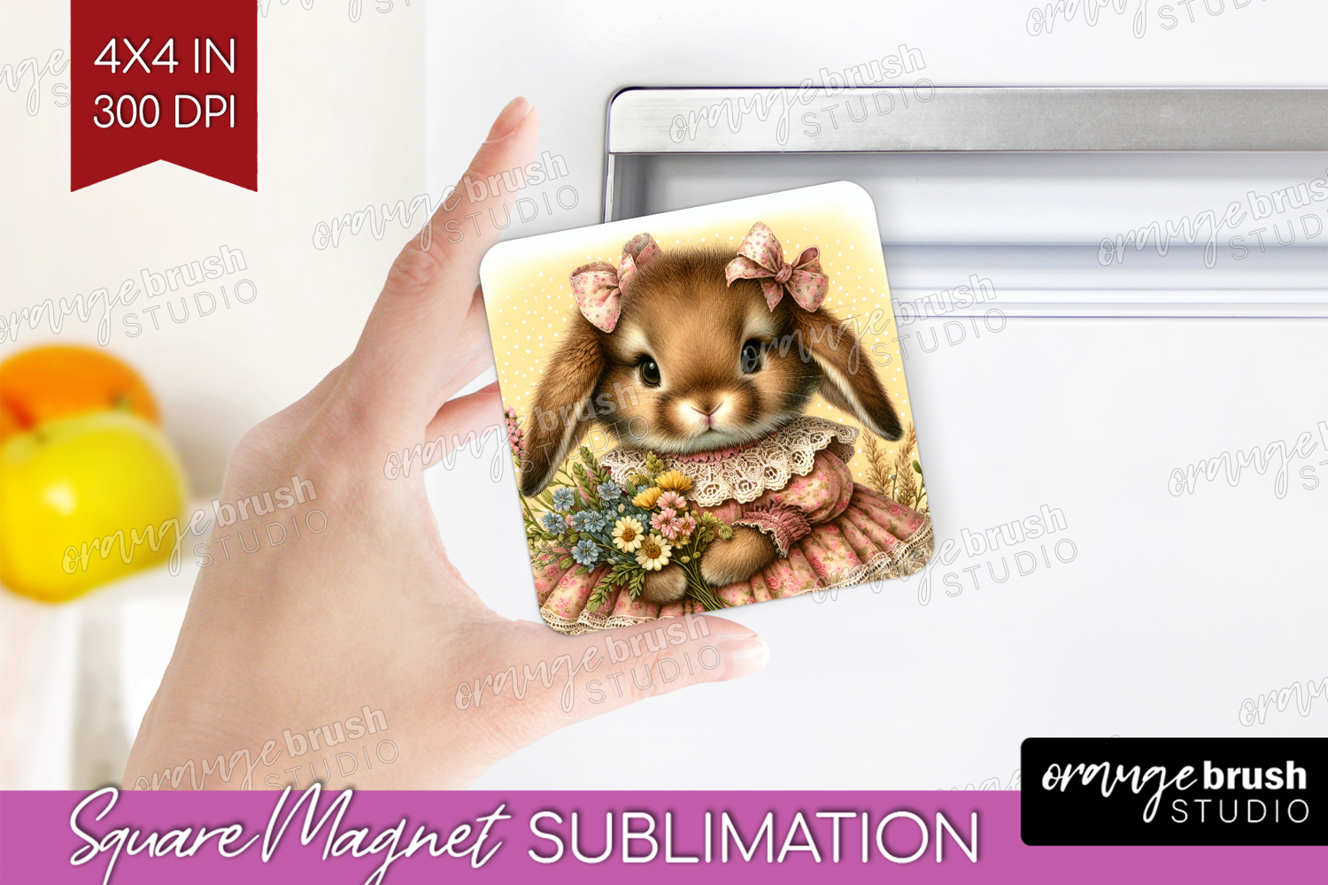 Vintage Bunny Magnet Sublimation - Cute Bunny Square Magnet product image 1