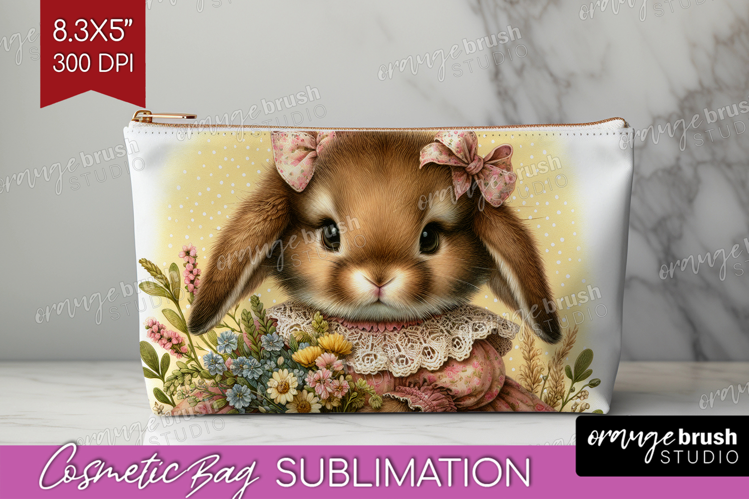 Vintage Bunny Cosmetic Bag - Cute Bunny Makeup Bag PNG product image 1