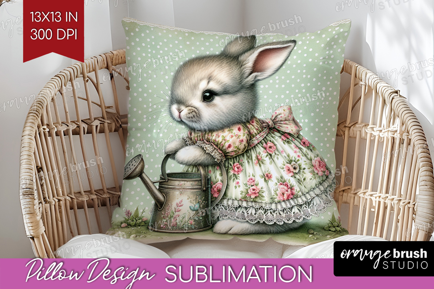 Vintage Bunny Pillow Sublimation - Cute Bunny Pillow Cover product image 1