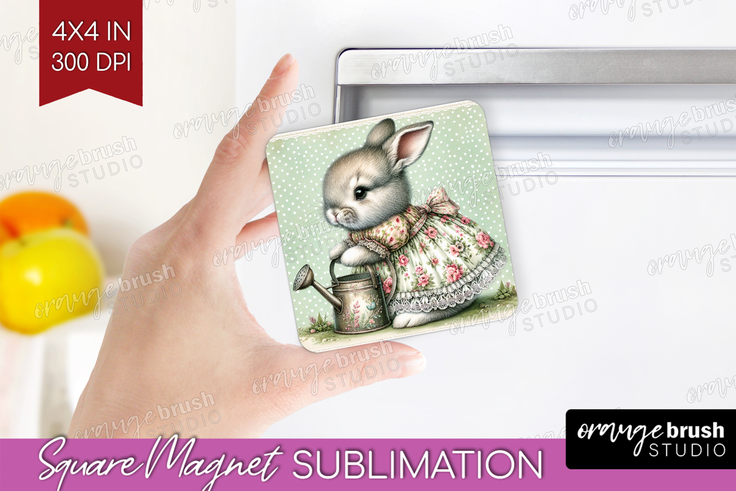 Vintage Bunny Magnet Sublimation - Cute Bunny Square Magnet product image 1