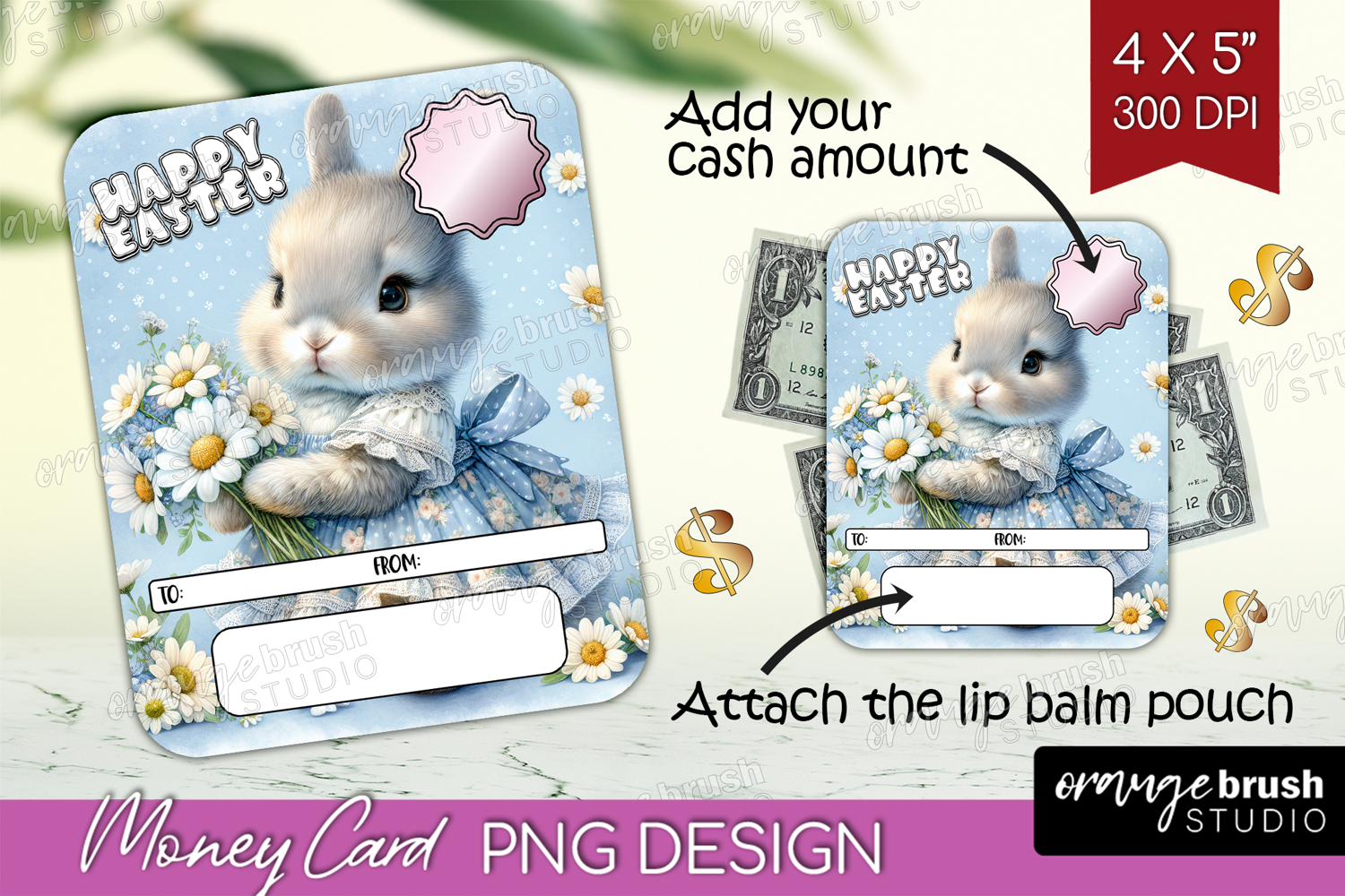 Vintage Bunny Money Card PNG - Cute Bunny Money Card Holder product image 1