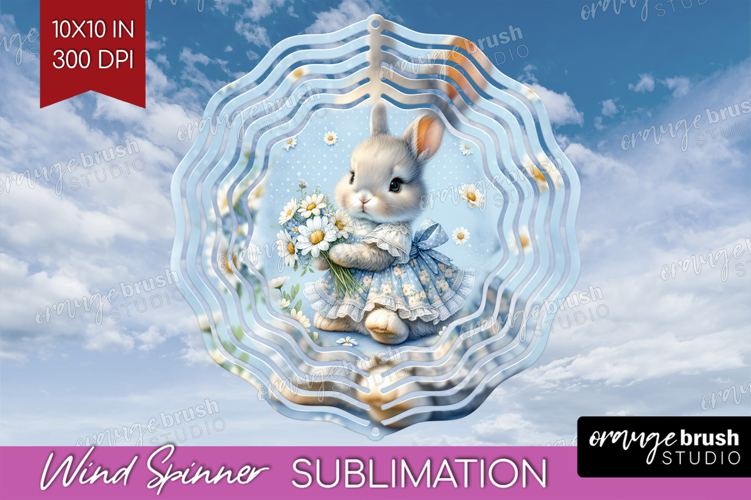 Vintage Bunny Wind Spinner Sublimation PNG - Cute Bunny product image 1