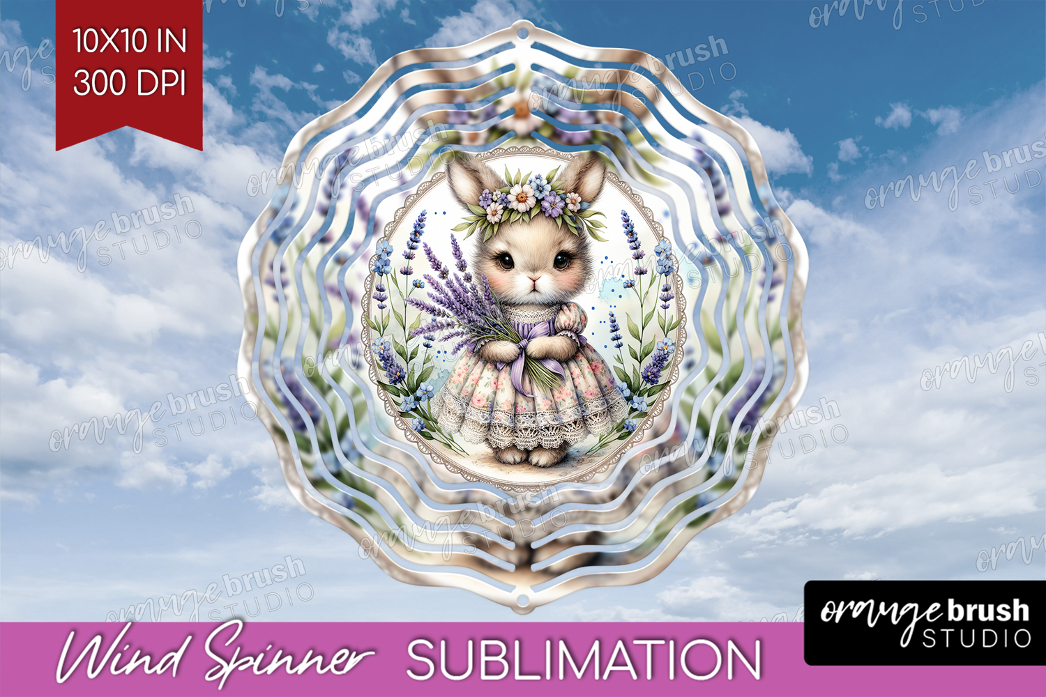 Vintage Bunny Wind Spinner Sublimation PNG - Cute Bunny product image 1