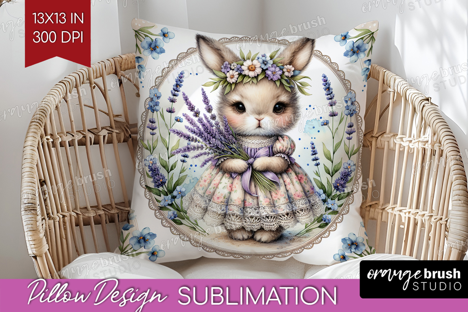 Vintage Bunny Pillow Sublimation - Cute Bunny Pillow Cover product image 1