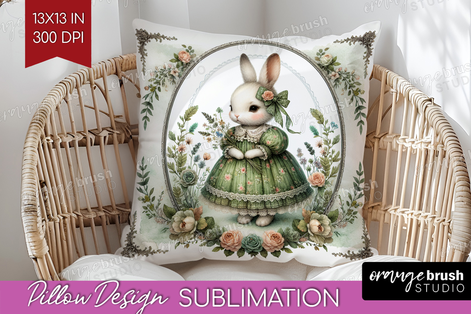Vintage Bunny Pillow Sublimation - Cute Bunny Pillow Cover product image 1