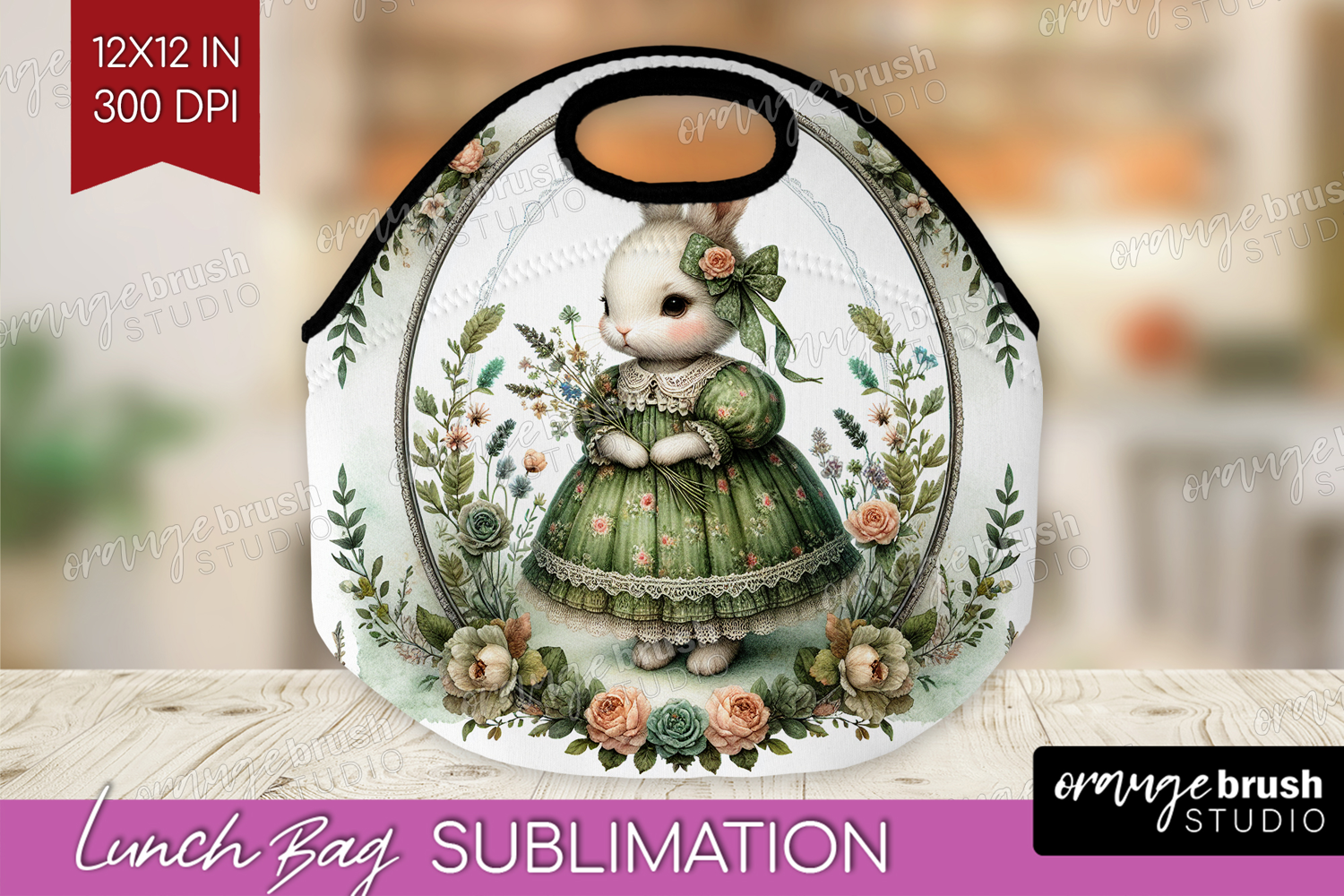 Vintage Bunny Lunch Bag - Cute Bunny Lunch Bug PNG product image 1