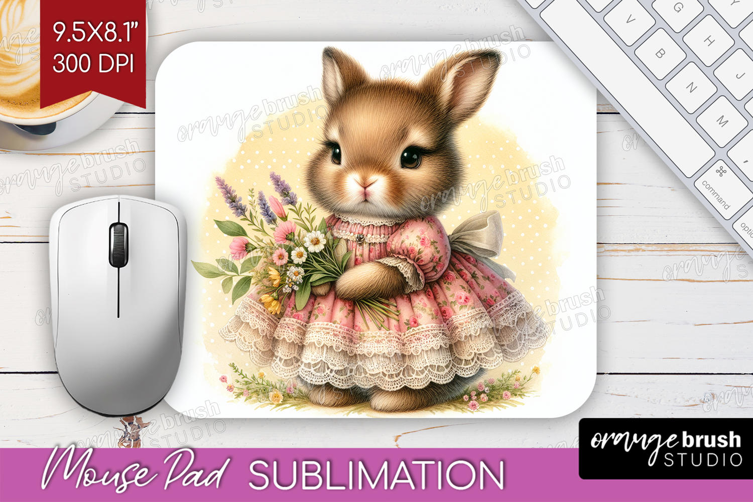 Vintage Bunny Mouse Pad Sublimation - Cute Bunny Mousepad product image 1