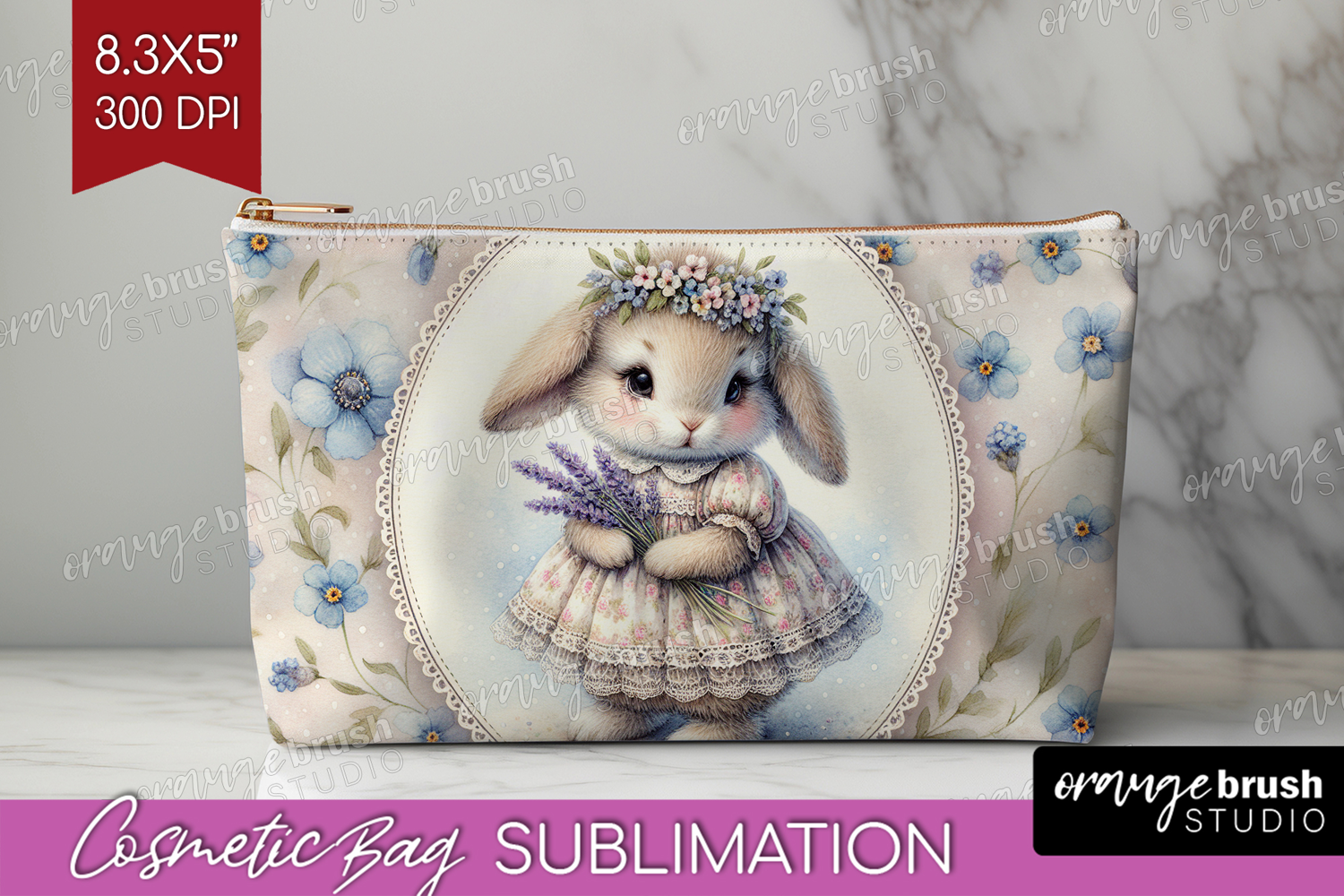 Vintage Bunny Cosmetic Bag - Cute Bunny Makeup Bag PNG product image 1