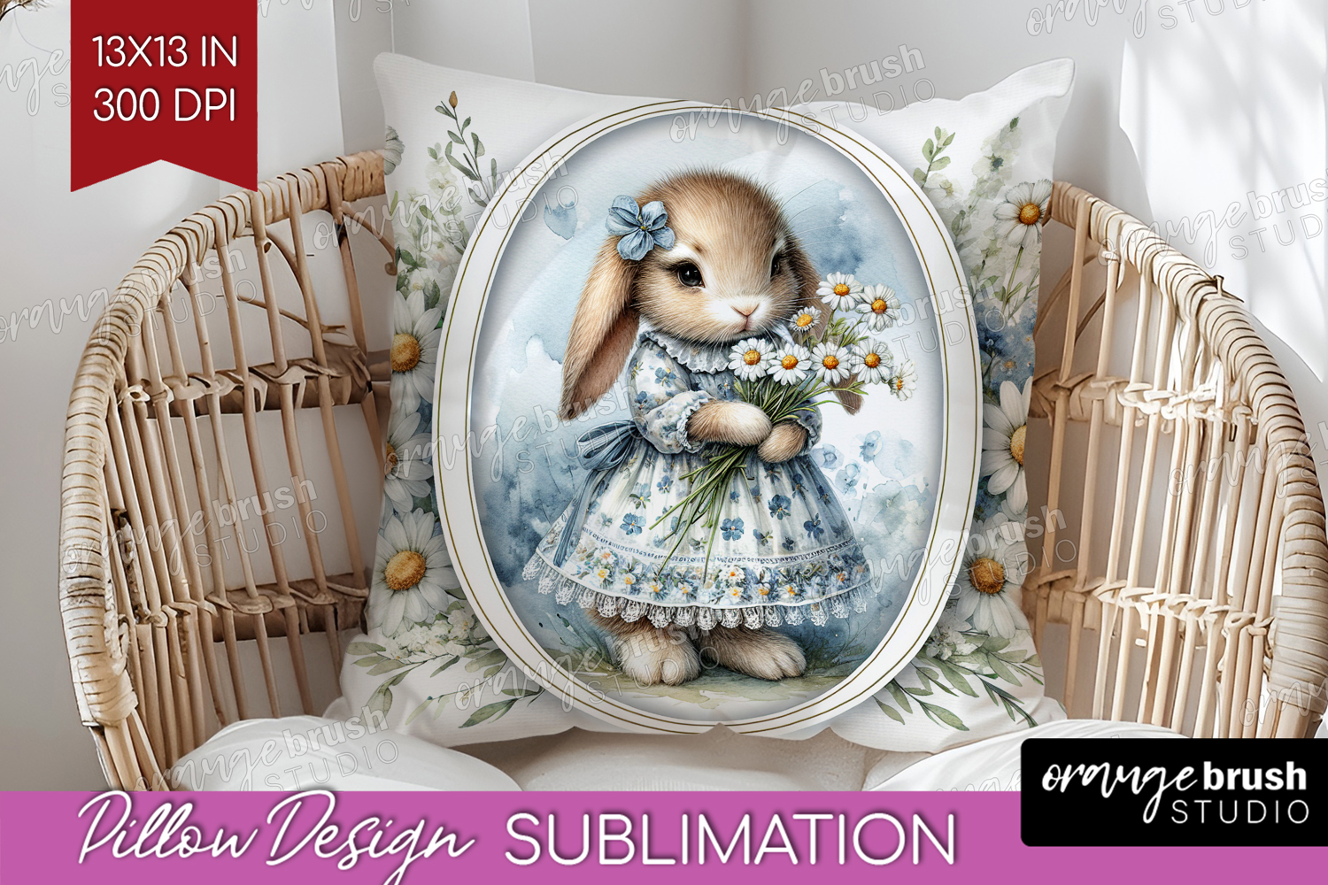 Vintage Bunny Pillow Sublimation - Cute Bunny Pillow Cover product image 1