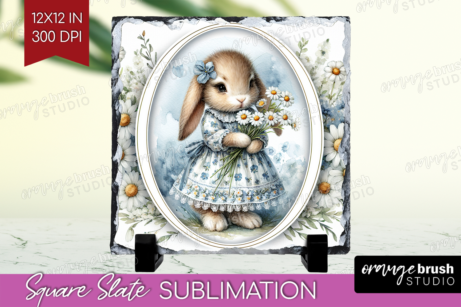 Vintage Bunny Slate PNG - Cute Bunny Square Slate product image 1