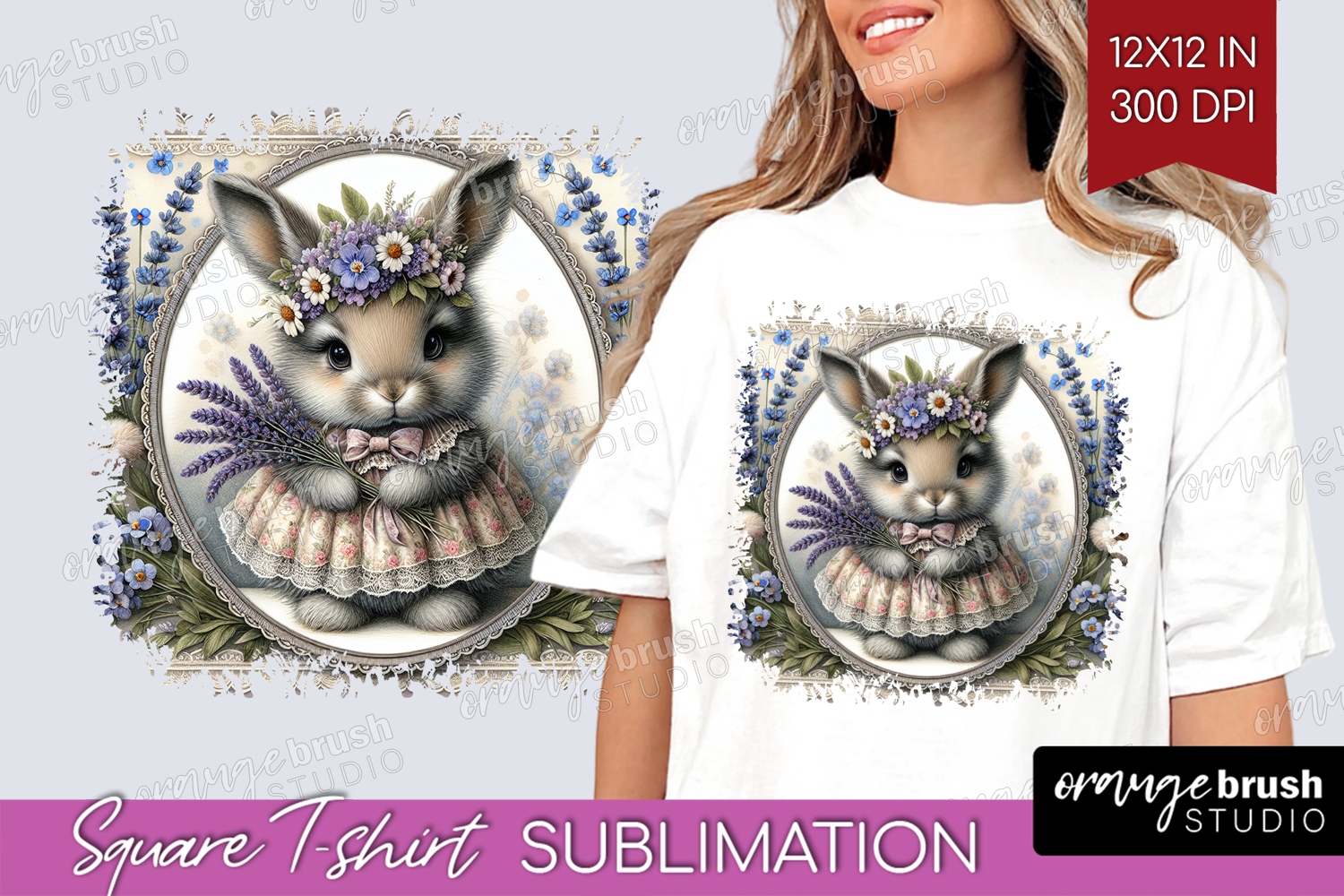 Vintage Bunny Square Tshirt Background - Cute Bunny PNG product image 1