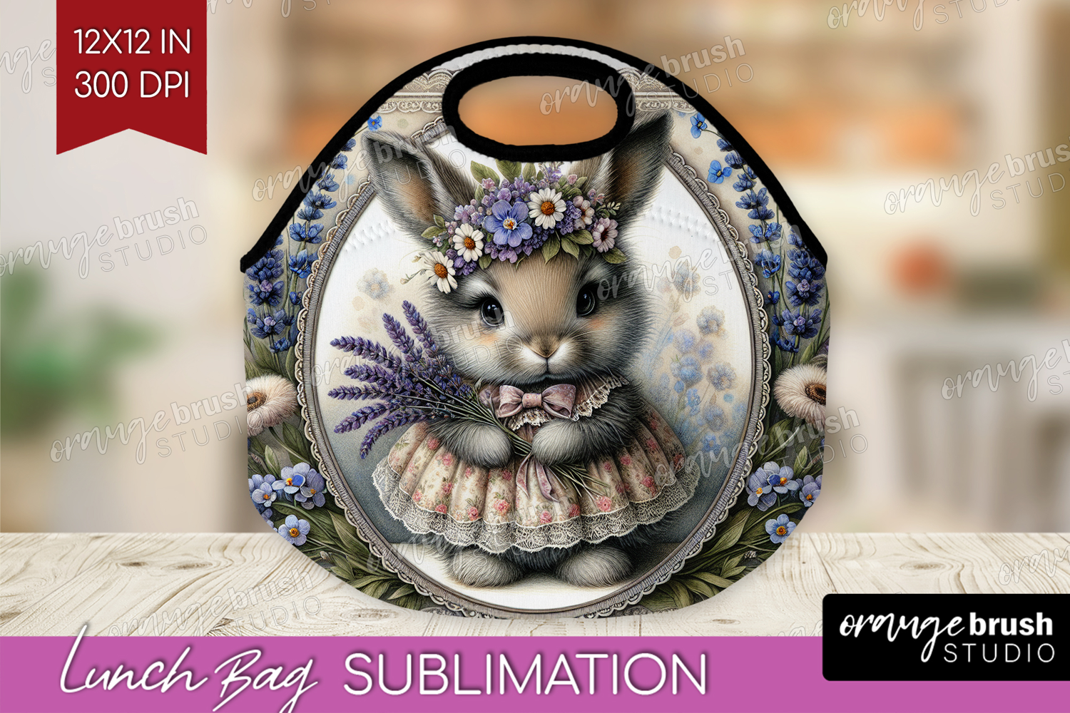 Vintage Bunny Lunch Bag - Cute Bunny Lunch Bug PNG product image 1