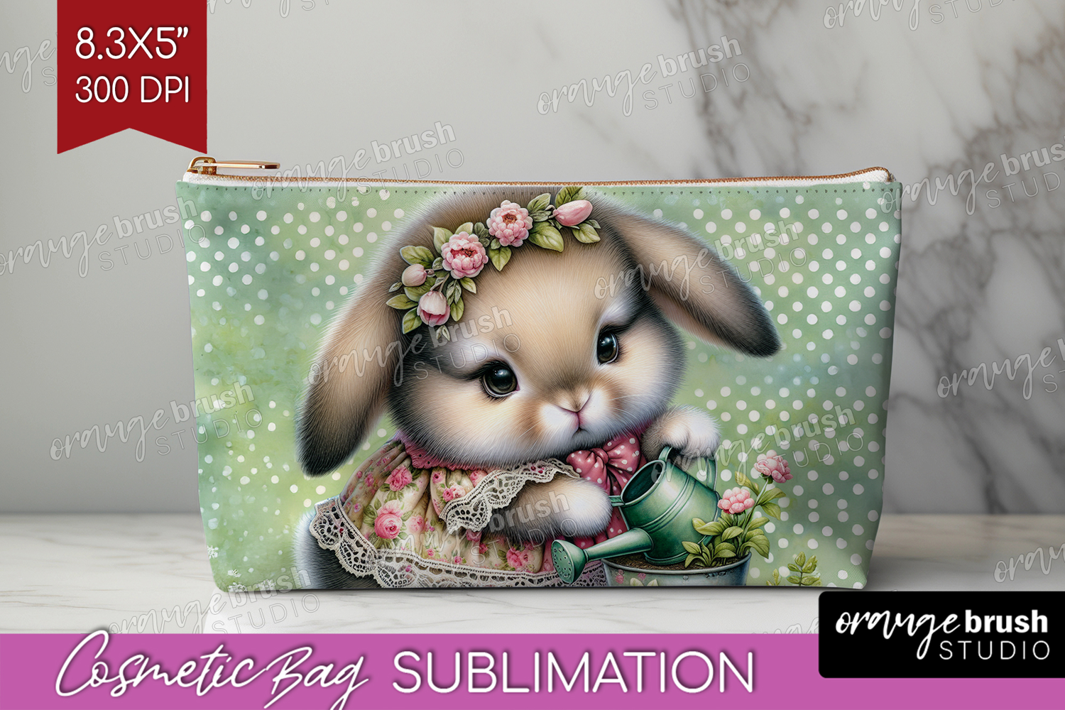 Vintage Bunny Cosmetic Bag - Cute Bunny Makeup Bag PNG product image 1