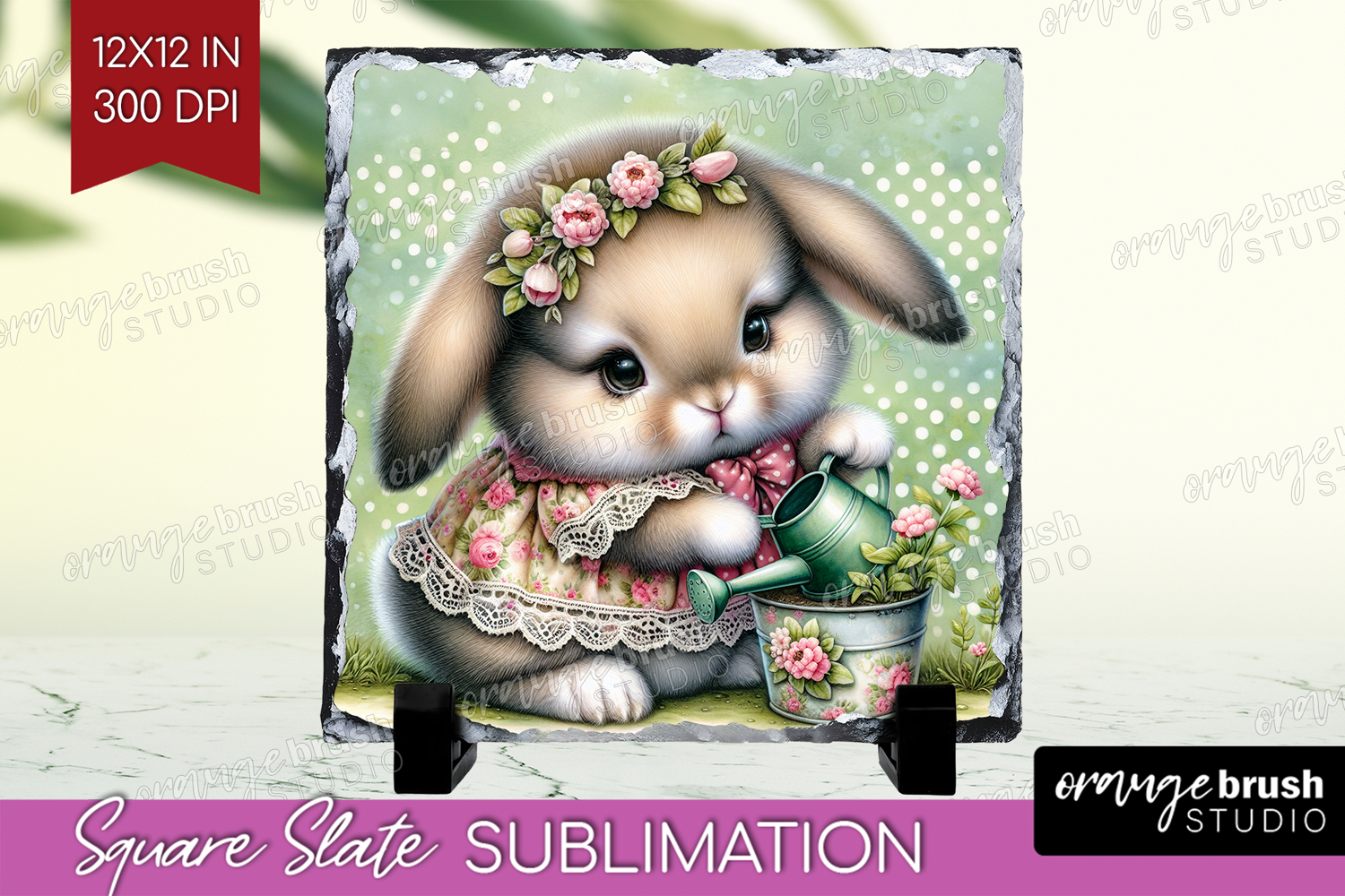 Vintage Bunny Slate PNG - Cute Bunny Square Slate product image 1