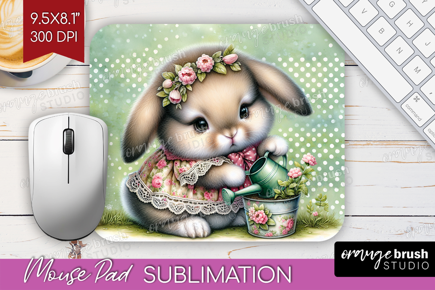 Vintage Bunny Mouse Pad Sublimation - Cute Bunny Mousepad product image 1