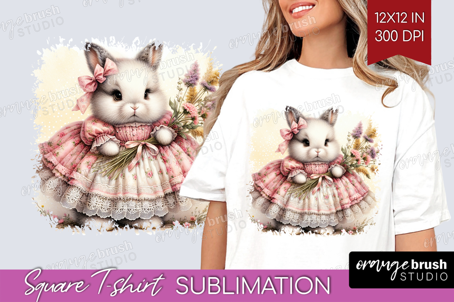 Vintage Bunny Square Tshirt Background - Cute Bunny PNG product image 1