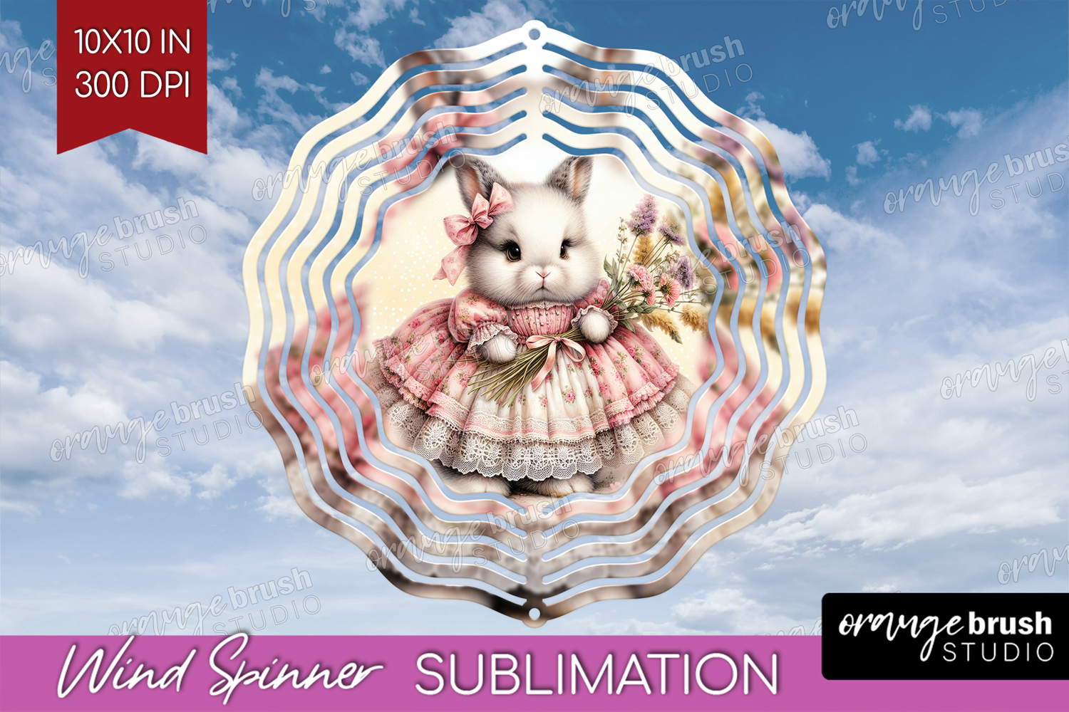 Vintage Bunny Wind Spinner Sublimation PNG - Cute Bunny product image 1