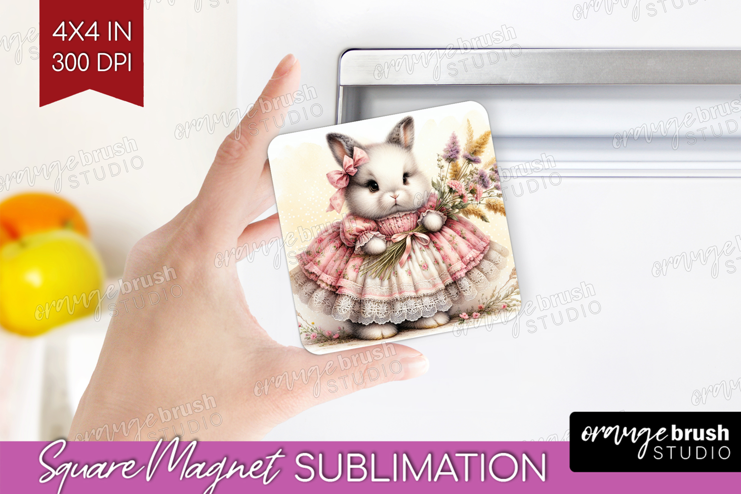 Vintage Bunny Magnet Sublimation - Cute Bunny Square Magnet product image 1