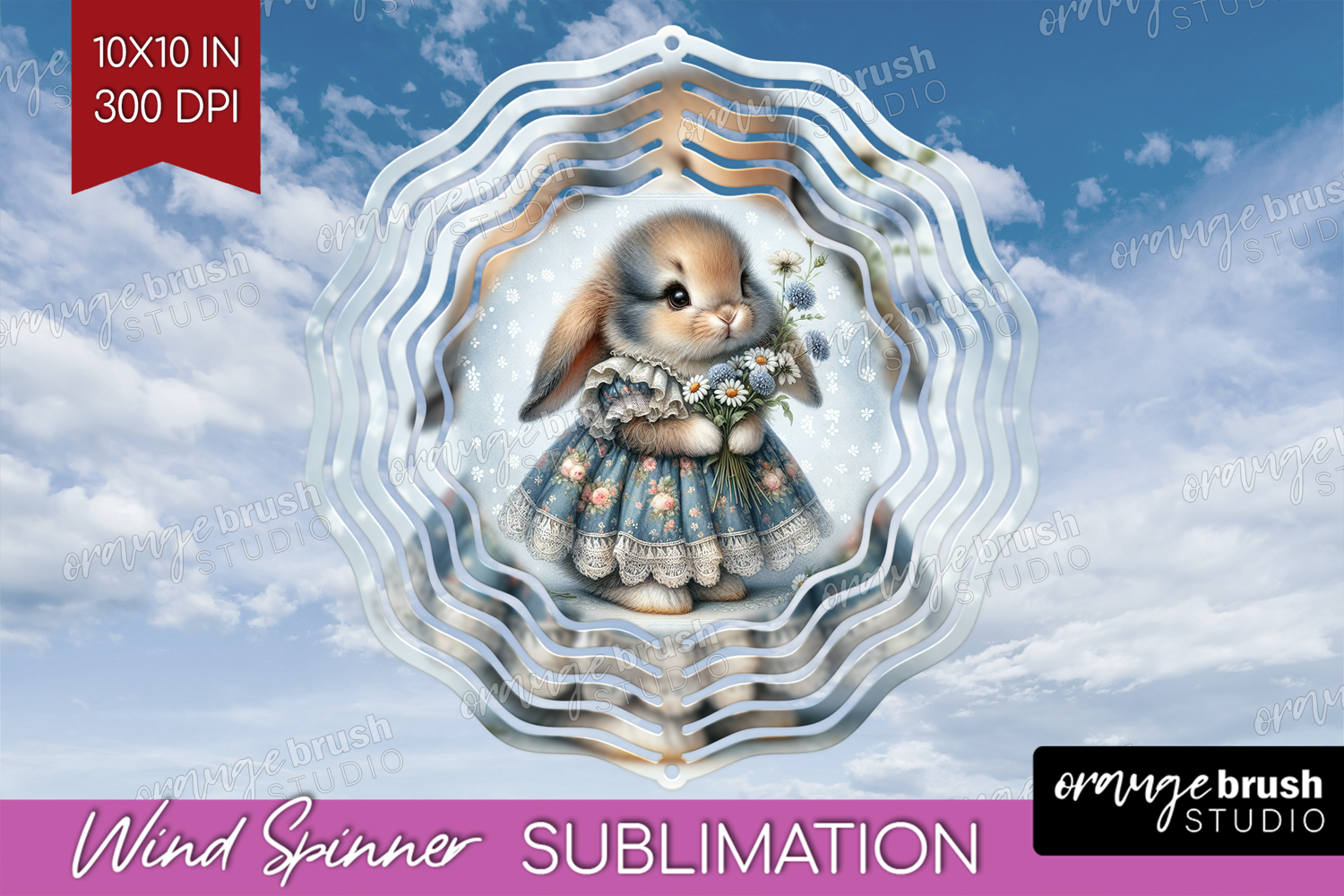 Vintage Bunny Wind Spinner Sublimation PNG - Cute Bunny product image 1